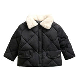Baby Boys Girls Winter Down Coats Toddlers Fur Collar Puffer Padded Jacket Button Up Warm Fleece Infant Outerwear 1-6T For Kids