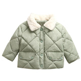 Baby Boys Girls Winter Down Coats Toddlers Fur Collar Puffer Padded Jacket Button Up Warm Fleece Infant Outerwear 1-6T For Kids