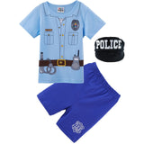 Baby Boys Pilot Police Clothes Sets Infant Newborn Halloween Cosplay Costume for Boys Summer Short Sleeves Top+Pants with Hat