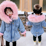 Baby Girl Coats   Winter Thicken Denim Fur Hooded Parkas Jackets For Toddler Girl Coats Cotton Children Clothing 1 2 3 4 5 6Y