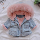 Baby Girl Coats   Winter Thicken Denim Fur Hooded Parkas Jackets For Toddler Girl Coats Cotton Children Clothing 1 2 3 4 5 6Y