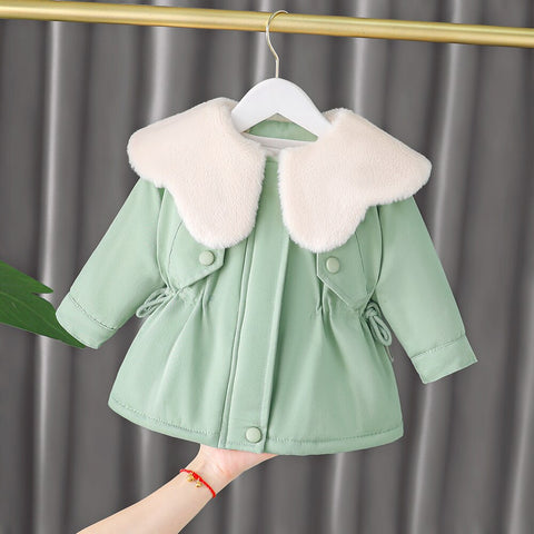 Baby Girl Denim Jacket Girl's Cotton Padded Clothes Padded Coat Plus Fur Warm Toddler Children Winter White Goose Down Zipper