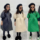 Baby Girl Korea Style Cotton Jacket Children Puff Sleeve Long Outerwear Kids Winter Loose Coats Trench 4-14Y WZ427