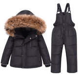 Baby Girl Winter Down Jacket And Jumpsuit 2pcs Set For Children Thicken Warm Fur Collar Jacket For Girls Infant Snowsuit 0-5Year
