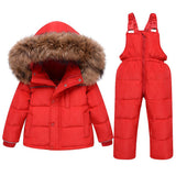 Baby Girl Winter Down Jacket And Jumpsuit 2pcs Set For Children Thicken Warm Fur Collar Jacket For Girls Infant Snowsuit 0-5Year