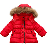 Baby Girl Winter Jacket Cotton Padded Infant Toddler Fur Hooded Coat Long Solid Color Warm Thick Outwear Baby Clothes 1-7Y
