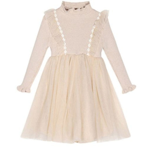 Baby Girls 2023 Spring Knitting Patchwork Dress Kids Mesh Princess Dress Cute Children Clothing, #6727