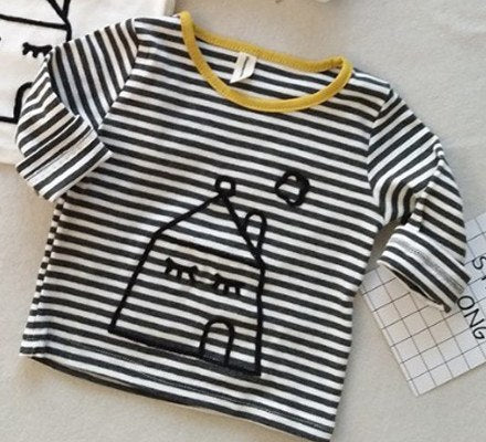Baby Girls Boys Outwear Cotton Children Infant T Shirt Striped House Pattern Sweatshirt Baby Boys Sweater Baby Boys Clothes Tops