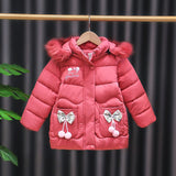 Baby Girls Clothing Parkas Winter Cotton padded Fur Hooded Trench Coats Warm Jackets Bow Knot Toddler Outerwear 2-7 Years Kids