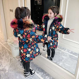 Baby Girls Cotton-padded Winter Thicken Mid-length Coats 4-12 Yrs Old Kid Girls Warm Jacket Youth Zipper Hoodie Outwear