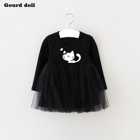 Baby Girls Dress character cat Infant Party Dress For Toddler Girl 4-24M Brithday Baptism Clothes Double Formal Dresses