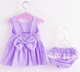 Baby Girls Newborn Dress Clothes New Cute Bowknot Striated Sleeveless Girl Dress + PP Pants infant 2pcs Clothing Sets Kids