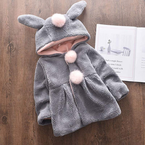 Baby Girls Winter Jackets   Autumn Kids Warm Hooded Outerwear With Rabbit Ear Long Sleeve Children Clothing