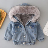 Baby Girls Winter Jackets Plus Velvet Thicken Warm Toddler Cowboy Outerwear For Infant Girl 0-6 Y Denim Coat Clj325