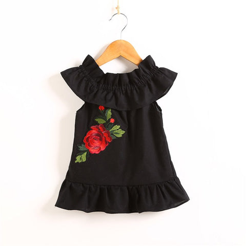Baby Kid Girls Cute Embroidery Dress Toddler Princess Party Off Shoulder Floral Summer Sleeveless Dress Casual Sundress Clothing