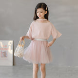 Baby Princess Set Girls Cotton Tops and Mesh Skirt 2023 Summer Children Clothes Kids Clothes Teenage Suit Two Pcs Set,#6127