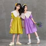 Baby Shirt Dress Cotton 2023 Summer Girls Ruffles Neck Cute Kids Clothes Teen Dress,#6231
