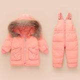 Baby Snowsuit Winter Clothing Set -30 Degrees Children White Duck Down Jacket Coat + Jumpsuit Boys Girls Outerwear Kids Overalls