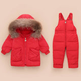 Baby Snowsuit Winter Clothing Set -30 Degrees Children White Duck Down Jacket Coat + Jumpsuit Boys Girls Outerwear Kids Overalls