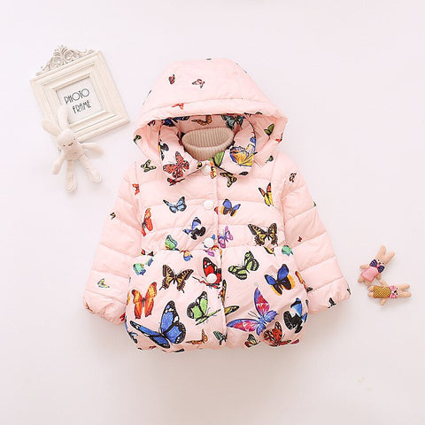 Baby Snowsuit girls down parkas coat outerwear Clothes Infant Girls Winter Warm Coat cartoon butterfly Jacket Children