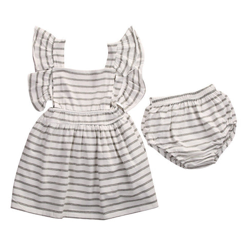 Baby Toddler Infantil Kids Girl Bowknot Striped Princess Dress Wedding Party Casual A-Line Mini Dresses