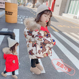 Baby Winter Girls Fur Hooded Cartoon Bear Coats Warm Clothes Children Kids Girl's Winterjas 2023 Jacket Parka 2 3 4 5 6 Years