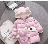 Baby girl's long, warm, solid-colored padded jacket