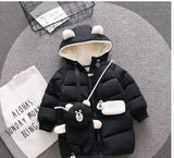 Baby girl's long, warm, solid-colored padded jacket