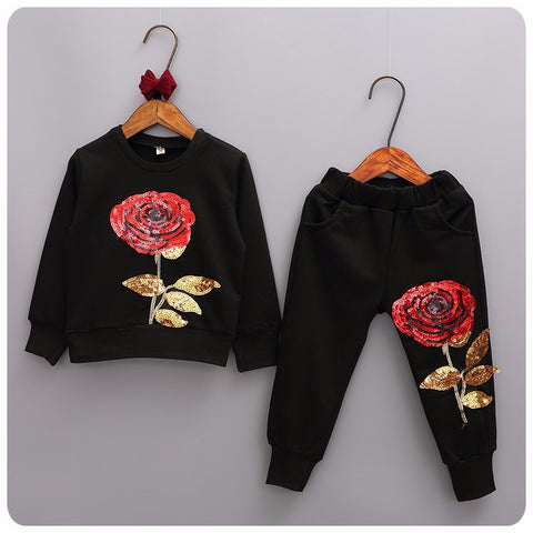Casual Kids Sets Floral Rose Boys Girls Leisure Clothing Sets Baby Sports We Children's Sets Tracksuit