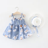 Baby Dresses 2018 New Summer Baby Girls Clothes Colorful Printing Dresses With Hat 2PCS Newborn Dresses For 6M-24M