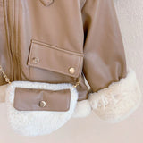 Bear Leader Baby Girl Jacket Autumn Winter Korean Version High-neck Top Fleece Leather Casual Children Clothing