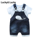 Bebes  born clothes cotton letter printed t-shirt with demin overalls baby boys clothes summer children clothing