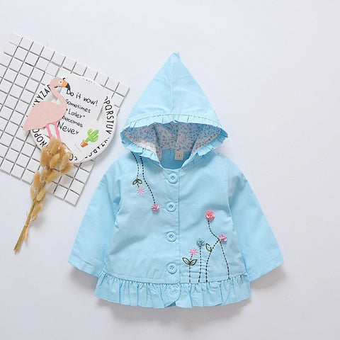 Baby Girls Hoodies Autumn Kids Girls Trench Fashion Sweatshirts Toddler Hooded Flowers Outfit Infant Cotton Clothing