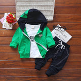 baby boys clothing set autumn toddler kids hoodies 3pcs outfits fashion style letter coat+t-shirt+pants  born clothes