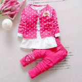 BibiCola  born autumn wave point clothing set baby girls cute cotton red  3 pieces casual clothes suit for childern sweatshirt