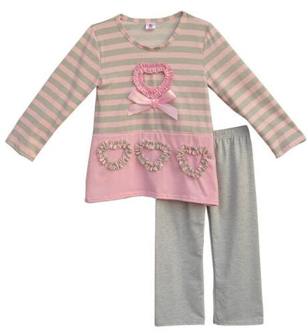 Boutique Remake Kids Clothing Sets Chevron Shirts With Love Heart Shaped Red Ruffle Pants Baby Girls Outfits For Valentine V005