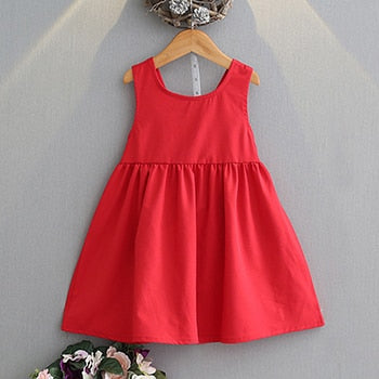 Bow Designer 2018 New Summer Girls A-Line Dress Sleeveless Solid Princess Clothing Baby Kids Children Birthday Party Red Dresses