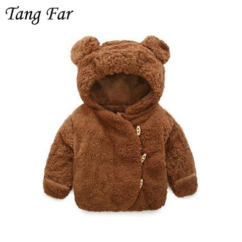 Boys Girls Autumn Winter Plus Velvet Co Jacket Soft Thicken Baby Hooded Warm Parkas Cute Fur Comfortable Toddler Wadded Jacket
