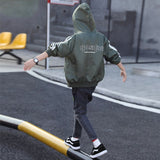 Boys Jacket Autumn 2018 Letter Full Sleeve Stripe Green Kids Jacket Children Boy Sport Top for Age 4 6 8 10 12 to 14 Years M515A