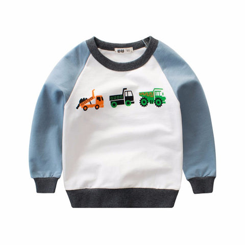 Boys Long Sleeve Sweatshirt Spring Kids Cartoon C truck printing T Shirt Cotton patchwork Tops toddler Children Clothing