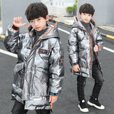 Boys Parker Winter Cotton Jacket Big Children's Winter Long Jacket Coat Mid-Length Handsome Kids Bright Winter Clothing