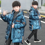 Boys Parker Winter Cotton Jacket Big Children's Winter Long Jacket Coat Mid-Length Handsome Kids Bright Winter Clothing