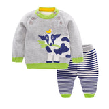 Boys Sets Newborn Baby Boy Clothes Cotton Cows Cartoon Sets Sweater + Pants Blue Black Suits 3 9 12 18 24 Months Kids Clothes