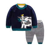 Boys Sets Newborn Baby Boy Clothes Cotton Cows Cartoon Sets Sweater + Pants Blue Black Suits 3 9 12 18 24 Months Kids Clothes