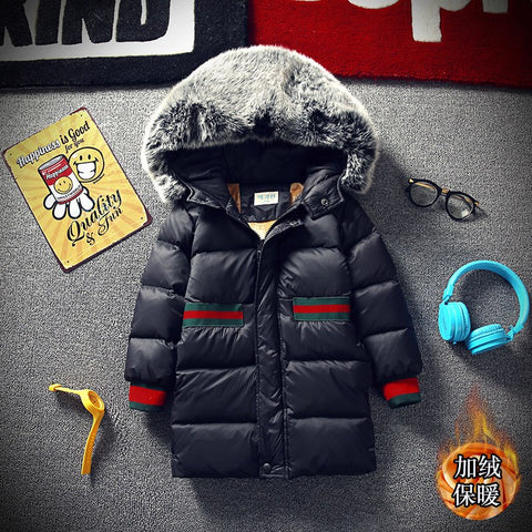 Boys' Winter Clothes 2018 New Baby Boy Cotton Padded Jacket Boys Cashmere Thickened Medium Long Parka Co Real Fur Collar