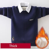 Boys Winter Fake Two-piece Sweaters Kids Spring Thick Warm Label Pullovers Teen Plush Knitted Top Child Autumn Jumper Knitwear