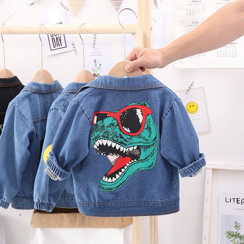 Boys and Girls Wear Autumn Denim Jacket Dinosaur Print Soft And Lovely Tide Foreign Tops Outdoor Show Clothing jean jacket