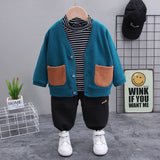 Boys spring and autumn suits baby spring clothes 0-5 years old children&#39;s 3-piece suit Sweater cardigan +Striped T-shirt + pants