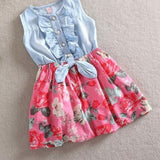 Baby Girls Dress Floral Denim Patchwork Dress Princess Cute Mini Summer Dresses Girls Small Kids Clothing Vestidos