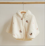 COZINESS Girl Baby Cloak Coral Fleece Hooded Go Out Windproof Keep Warm Little Bear Autumn Winter Child Embroidery Manteau
